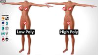 female body low poly - high poly