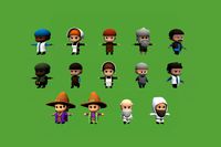 Stylized rigged low-poly medieval villagers, monks and mages characters