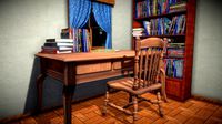 Desk chair desk bookcase desktop scene 3D model