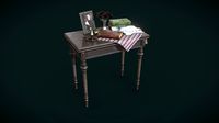 an old table with objects