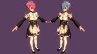 T pose rigged model of Rem & Ram