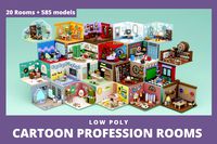 Low Poly Cartoon Profession Rooms