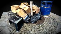 Pile of rubbish bench and bin uk street