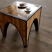 Table - Photorealistic wood coffee / side table with fingerprints on glass