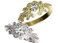 Gold ring with a diamond 38 3D Model