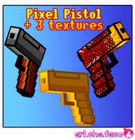 Low Poly Pixel Pistol Gun and 3 textures