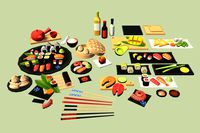 Stylized Delicious Sushi Asian Food Pack