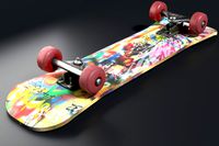 3D Skateboard with Graffiti Print