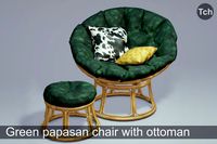 Green papasan chair with ottoman (3D)