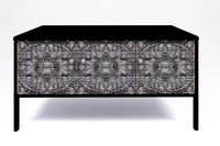 Sideboard in black metal and three black wood doors sculped