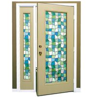Cream Door with Side Window, (Blue Stain Glass)