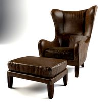 Garbo Leather Wingback Chair and Luxe Leather Ottoman