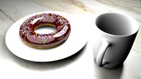 Icing Donut with Sprinkles & Coffee Cup