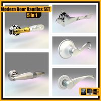 Modern Door Handles Set 5 in 1 3D Model