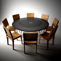 SAWDUST BUREAU Tri Trestle Dining Table w/ chairs