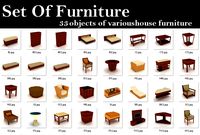 3d model set of furniture 33 objects