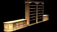 bookshelf and tables