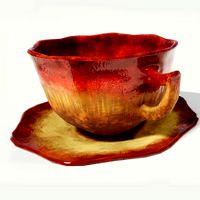 Teacup and Saucer Red Glazed
