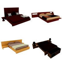Double wooden bed.