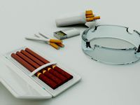 Cigarette,2 Ash-trays,box of matches,Cigarette box
