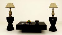 Glossy Black Tea Table and Lampshade