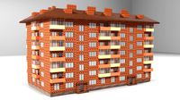 Red brick city building Low-poly 3D model