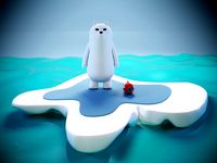 Cartoon Bear with Fish on Ice