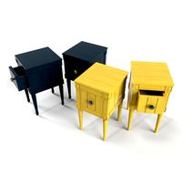 Bourbon Vintage Set of 2 Compact Bedside Table, Blue and Mustard