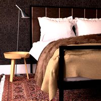 Bed with Black Metal Frame and Fur Throw