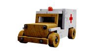 Old wooden toy ambulance car