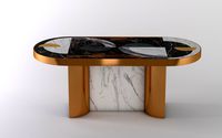 Half Moon Marble and Brass Dining Table