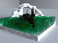 Submarine. The sculpture is made of glass and concrete.