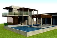 Exterior scene of modern single house minimal contemporary style