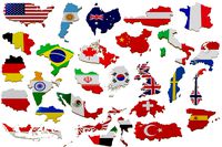 Map of most popular countries land border with flag