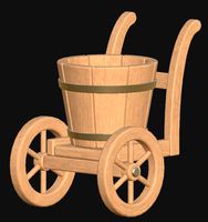 Cartoon wooden bucket on wheels