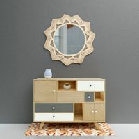 macrame mirror and side board
