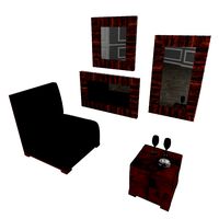 Upholstered Chair Pouf Mirror Set Orsi Decontemporary