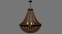 Large Taupe Wood Bead Teardrop 5 Light Chandelier