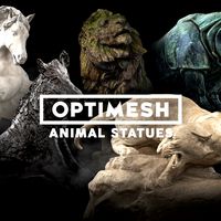 Animal Statues 3D PBR Pack lion puma rhino boar horse Low-poly