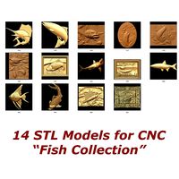 14 3d STL Models - " Fish Collection " for CNC relief artcam 3d printer aspire
