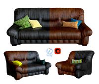 Sofa and armchair vintage leather