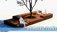 street bench and tree wind animation
