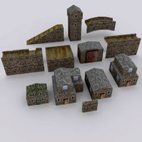 Medieval house and wall set
