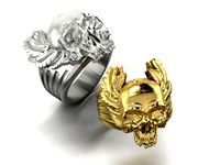 mens ring skull with feathers