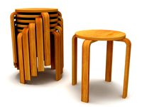 Wood Modern Tabouret Stool and Stack of Stools