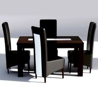 Dining Set - Wooden Table and Leather Chairs