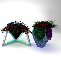 Mixed plantation in wooden LED mosaic patterned container