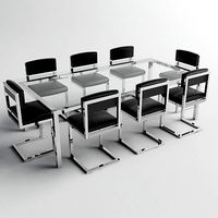 Chrome, Glass, Leather Table & Chairs - Vray & Mental Ray Materials