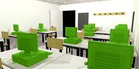 class room interior classroom office chair desk pc keyboard 3D model