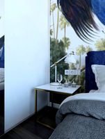 Bedroom with expressive wallpaper